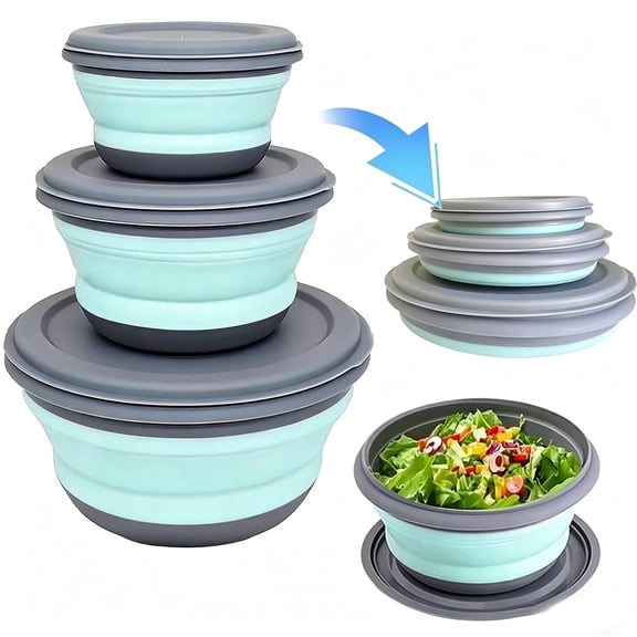 FORICOM Collapsible Bowls, 3pcs Food Grade Silicone Camping Bowl Salad Bowl with lids, Portable Expandable Lunch Box Food Storage Container for Camping Travel and Picnic