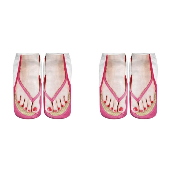 XIYNBAOK 2 Pairs Flip Flop Socks Funny 3D Pattern Socks Women Fashion No Show Socks Manicure Print Flip Flop Socks Casual Personalized Socks for Halloween Christmas