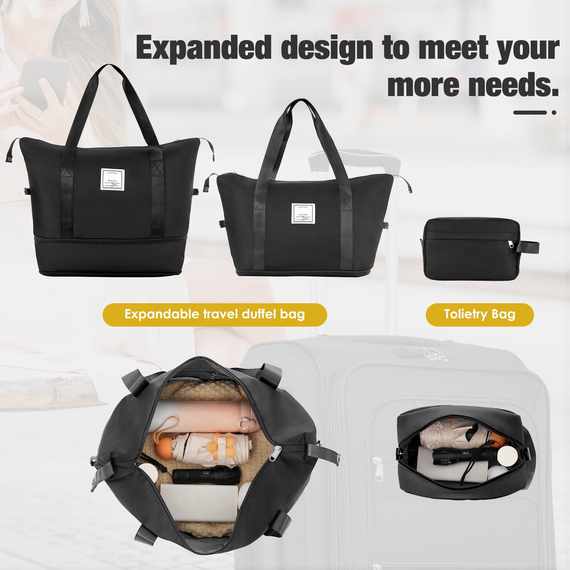 imerelez Softside Luggage Expandable 3 Piece Set Suitcase with Duffel Bag Upright Spinner Softshell Lightweight Luggage Travel Set