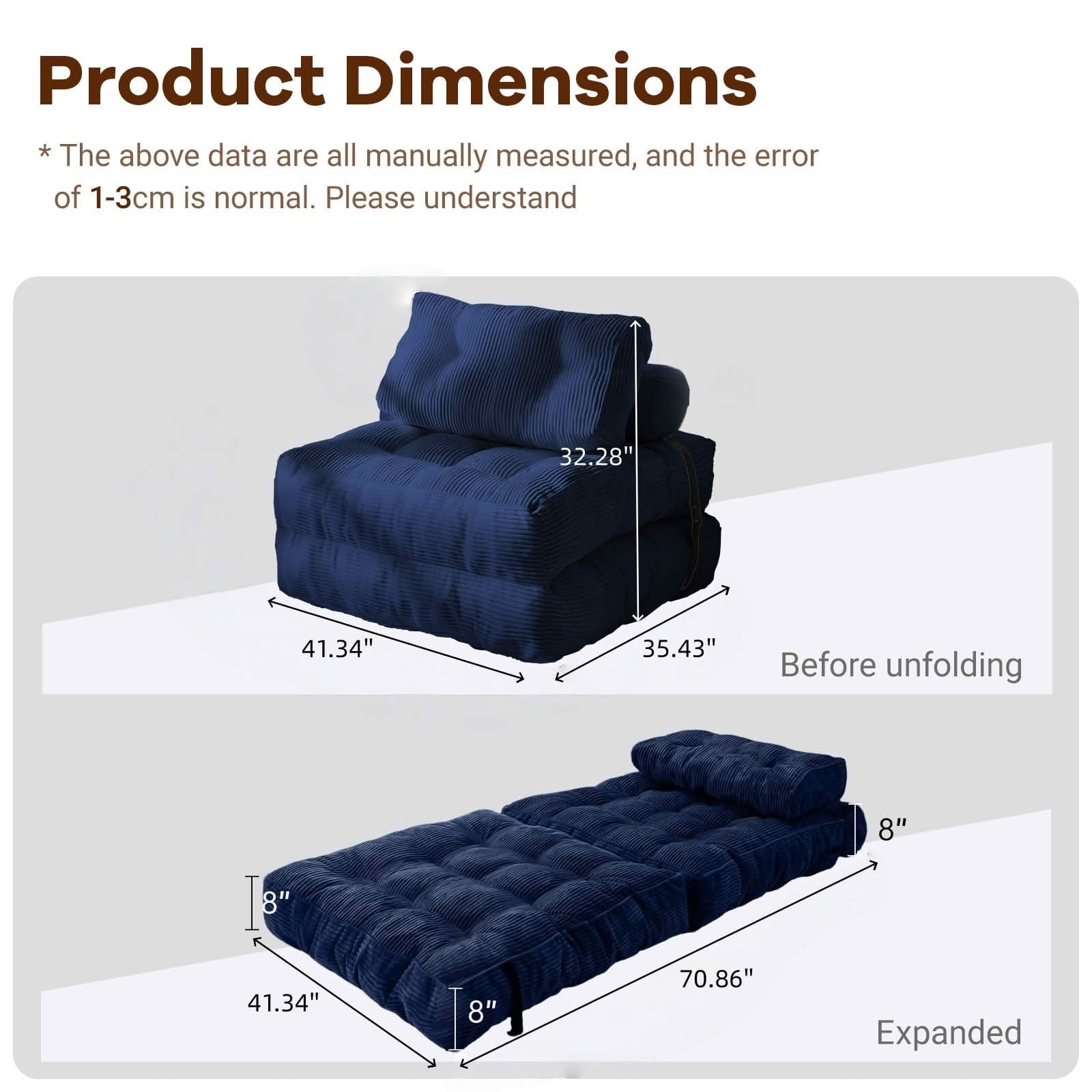 MAYEERTY Multifunctional 2-in-1 Convertible Single Sofa Bed, Modular Corduroy Floor Lounger for Compact Living Spaces，Blue