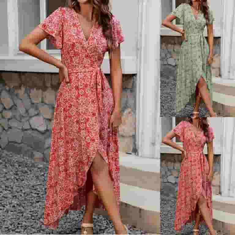 Vestito Maxi Donna Lovedrobe - Scollo A V Con Stampa Floreale Astratta - Foto 1