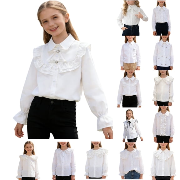 Bixock Toddler Girls Long Sleeve Shirts Lapel Collar Button Down Casual Tops for Girls School Uniforms Dressy T Shirts
