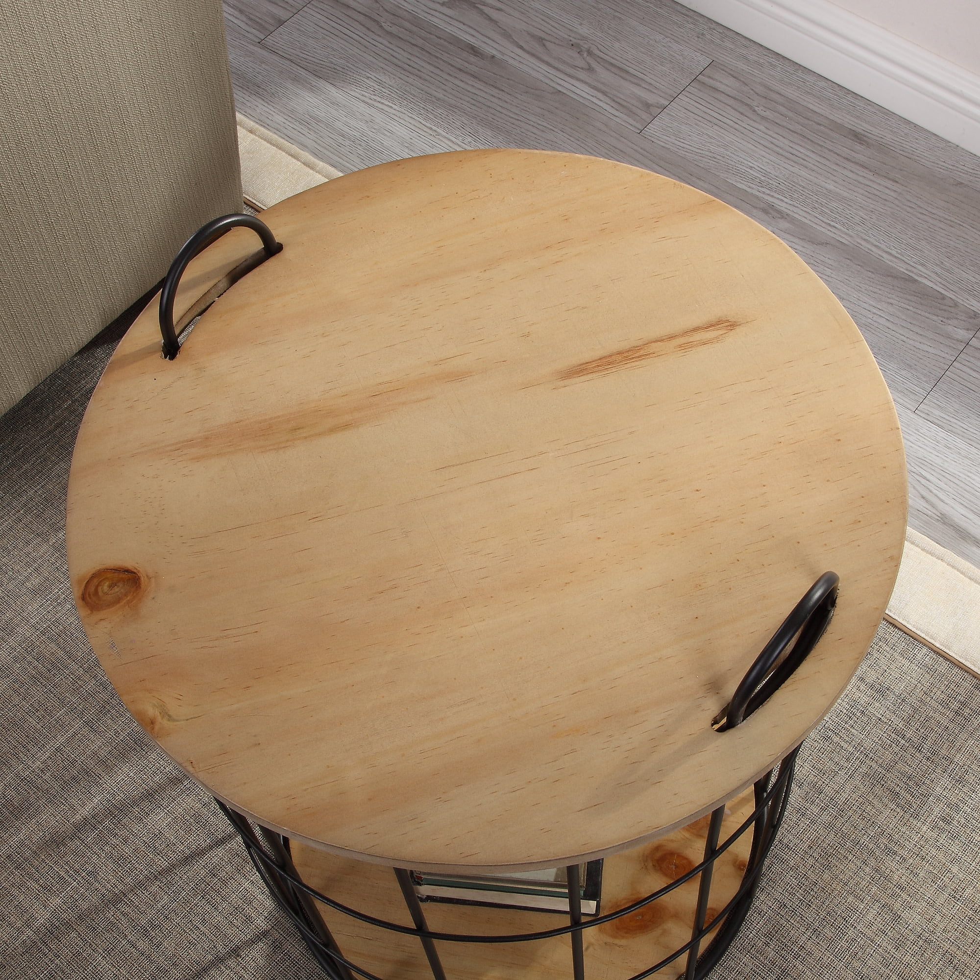 FirsTime & Co. Brown Arborfield Basket Storage End Table, Farmhouse, Rustic, Round, Metal, 19 x 19 x 24 in