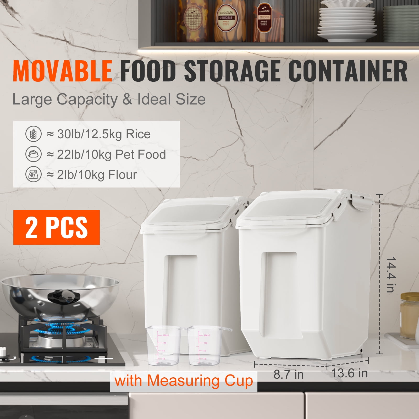 KFFKFF Mobile Ingredient Box Storage Container 2 x 15L Capacity Sloped Top White