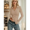 thumbnail image 4 of Weardear Womens Long Sleeve Stretch Crewneck Ribbed T-Shirt Slim Fit Casual Basic Tops, 4 of 5