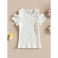 thumbnail image 2 of xiaxaixu Chemises pour Enfants, Manches Courtes Col Rond Tricot Fête de Rue Décontracté Découpe Printemps Été Hauts pour Filles, 2 of 8