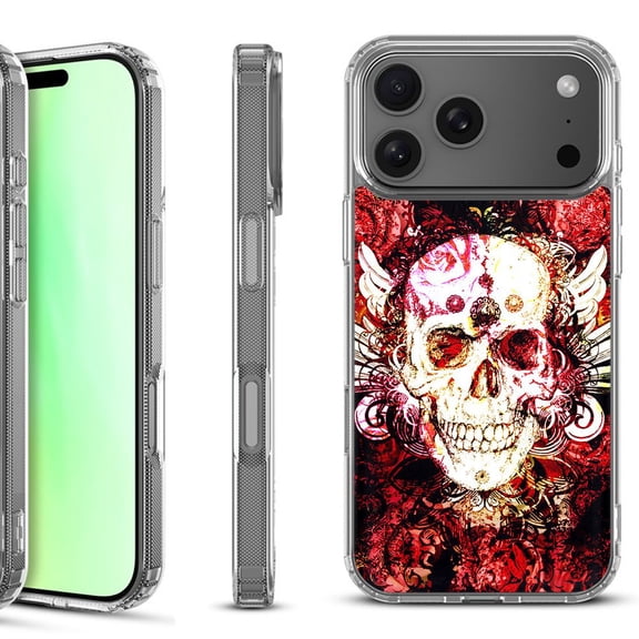 For iPhone 17 Pro Shockproof Protective Phone Case, by OneToughShield - Rose Skull