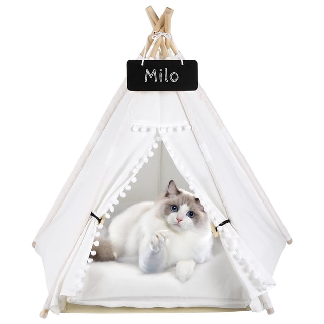 Tipi para mascotas para gatos y perros, tienda tipi portátil con cojín grueso para gatos o perros pequeños, casa para perros lavable con pizarra, cama interior para mascotas para cachorros, conejos