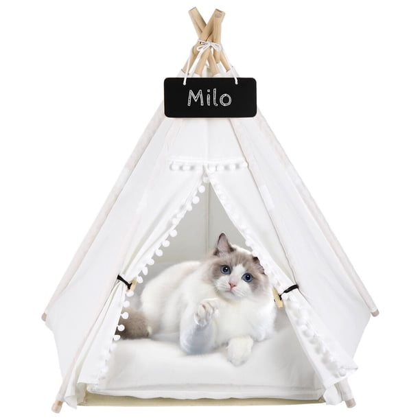 Tipi para mascotas para gatos y perros, tienda tipi portátil con cojín grueso para gatos o perros pequeños, casa para perros lavable con pizarra, cama interior para mascotas para cachorros, conejos