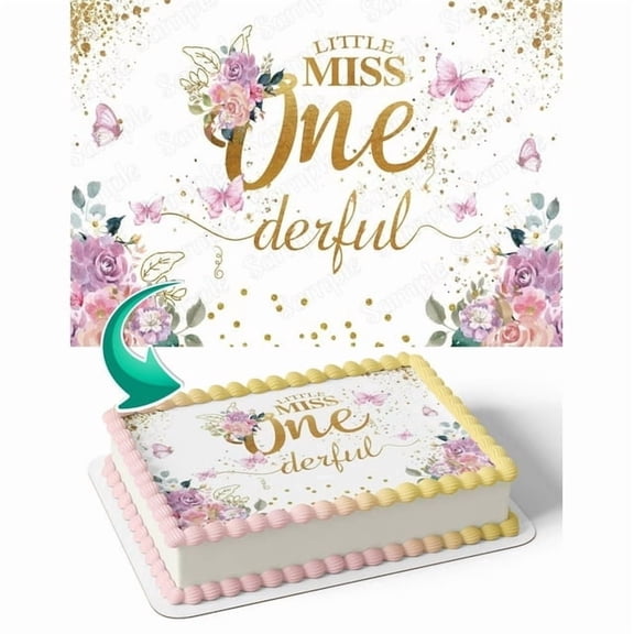 Cute Little Miss onederful Happy Birthday Edible Image Cake Topper For Quarter Sheet Cake By TNCT