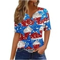 thumbnail image 2 of VKOYWKM Women's 4th of July T Shirts American Flag Henley Shirts USA Patriotic Independence Day Tops Button V Neck Short Sleeve T-Shirts, 2 of 5