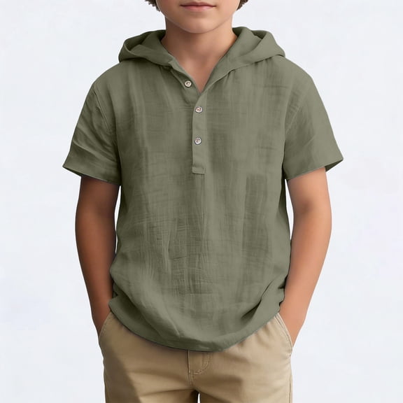 HOWPAY Toddler Boy T Shirts Causal Solid Color Short Sleeve Hooded Pullover Tops Lightweight Loose Fit Oversized Baggy Summer Streetwear Army Green