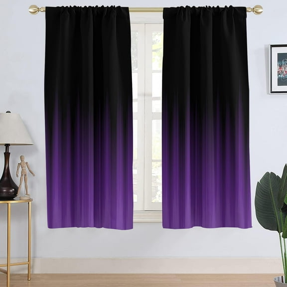 Purple and Black Window Curtain Abstract Boys Ombre Striped Simple Gradient Teen Men Art Aesthetic Gothic Fun Living Room Bedroom Window Drapes Treatment Fabric 1 Pair, 42" W x 63" L, Modern