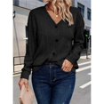 thumbnail image 4 of Suéter de Punto con Botones para Mujer, Camiseta Holgada Informal de Larga con Cuello en V para Otoño e Invierno Negro M, 4 of 7