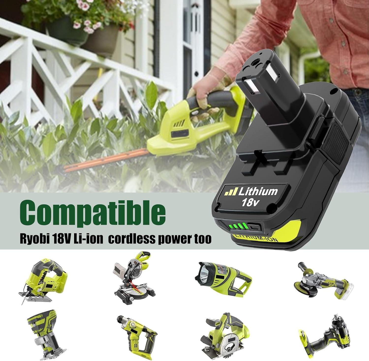 2-Pack 18V 3.0Ah Li-ion Battery & Charger Combo for Ryobi 18V P102 P103 P104 P105 P107 P108 P109 P190 P191 P122 Power Tools