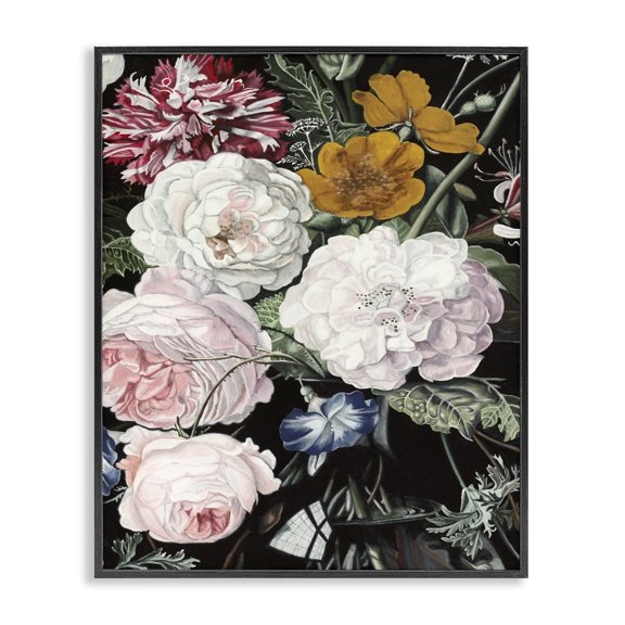 Stupell Industries Transitional Traditional Baroque Bouquet Black Framed Giclee Art, 11 x 14, by Naomi McCavitt