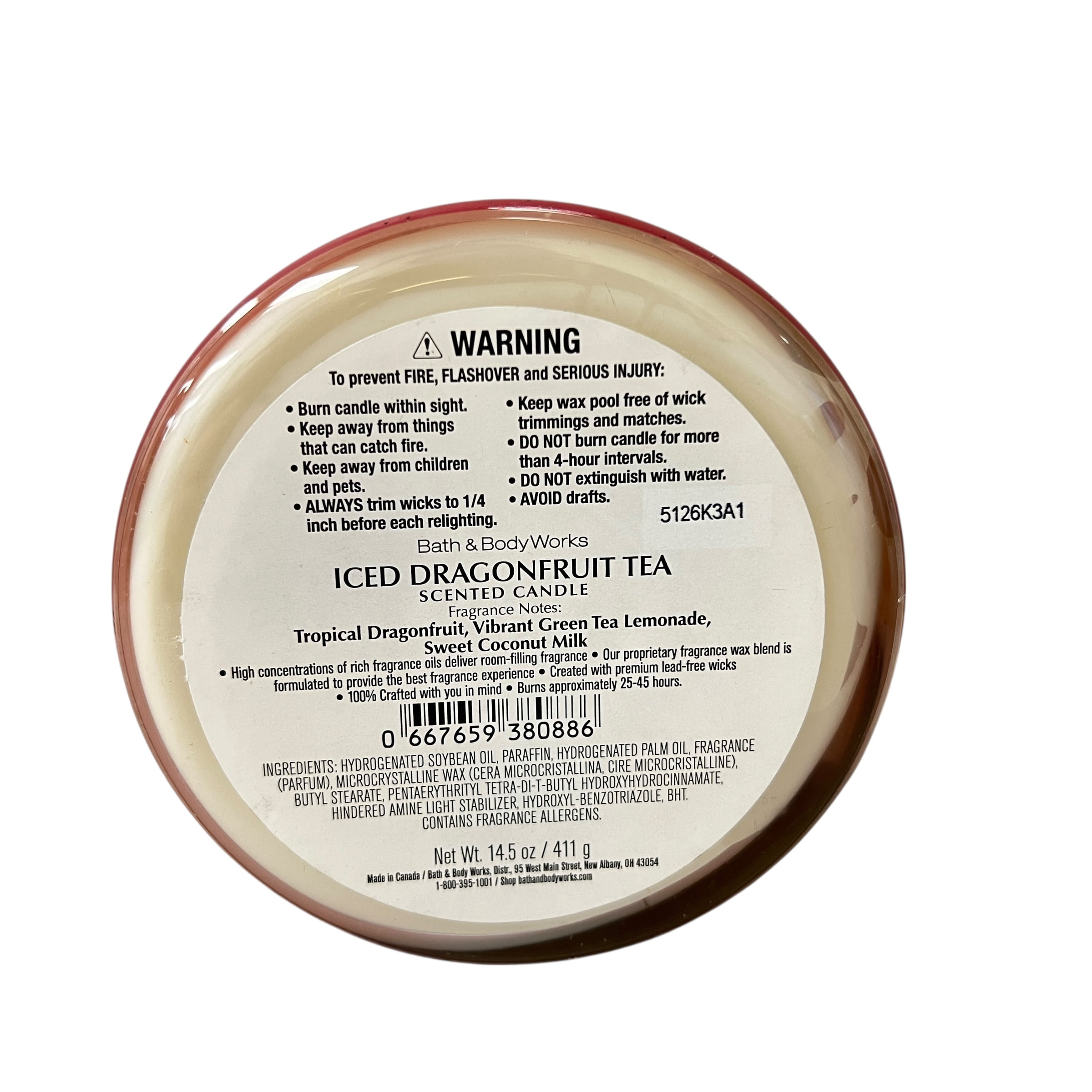 Bath & Body Works Iced Dragonfruit Tea Scented 3 Wick Candle 14.5 oz