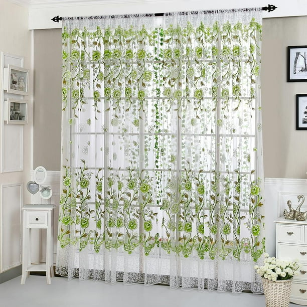 Cortina de peonía para sala de estar dormitorio puerta de casa ventana verde 4 unidades Hugtrwg Para estrenar