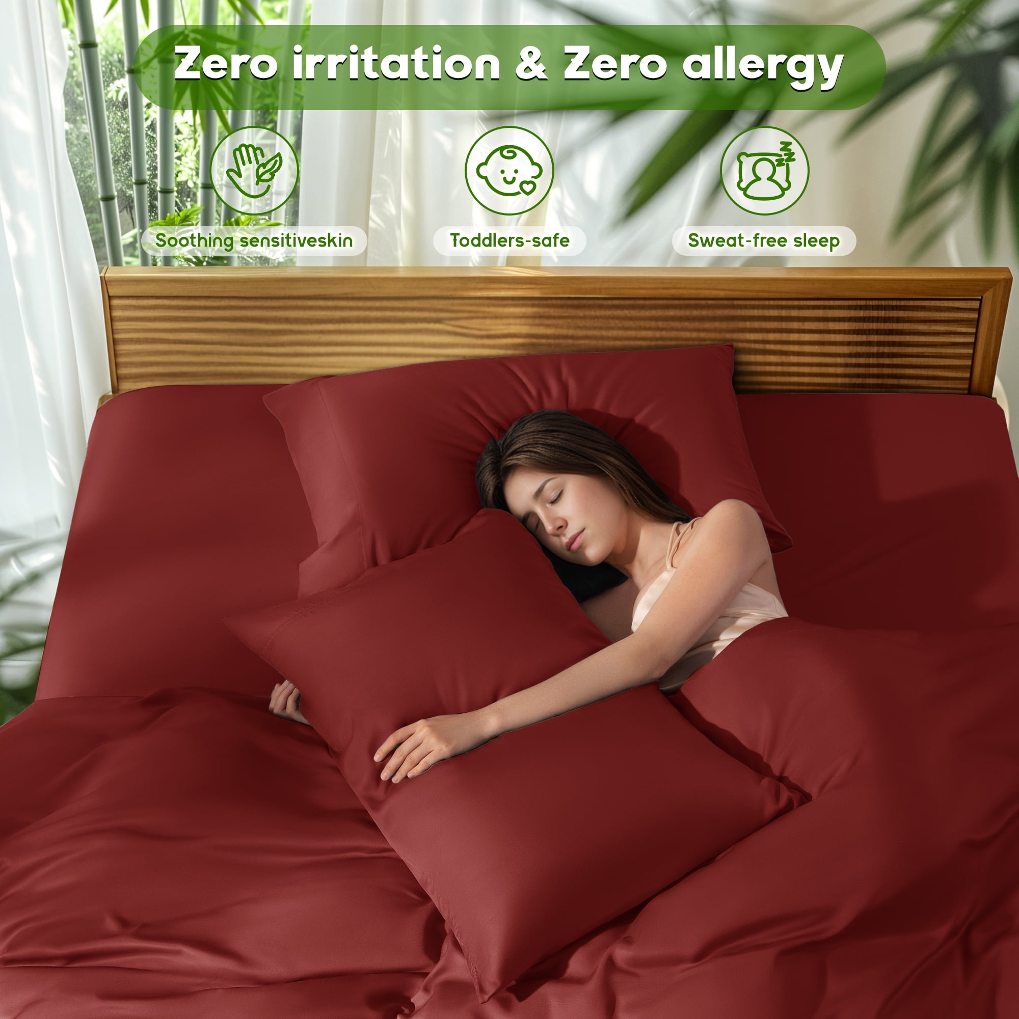 Sonoro Kate Luxury Cooling Bamboo Bed Sheet Set - Deep Pockets - 4 Piece, Queen, Burgundy