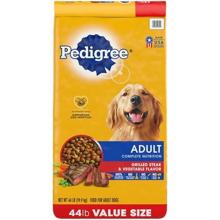 PEDIGREE Complete Nutrition Grilled Steak & Vegetable Dry Dog Food for Adult Dog, 44 lb. Bag