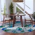 thumbnail image 4 of Glass Leaves Round Living Room Rugs 5 ft, Abstract Blue Green Ombre Leaf Glass Splicing Washable Area Rug with Non-Slip Sturdy Edge Binding Round Carpet for Entryway Kitchen Bedroom Bathroom, 4 of 9