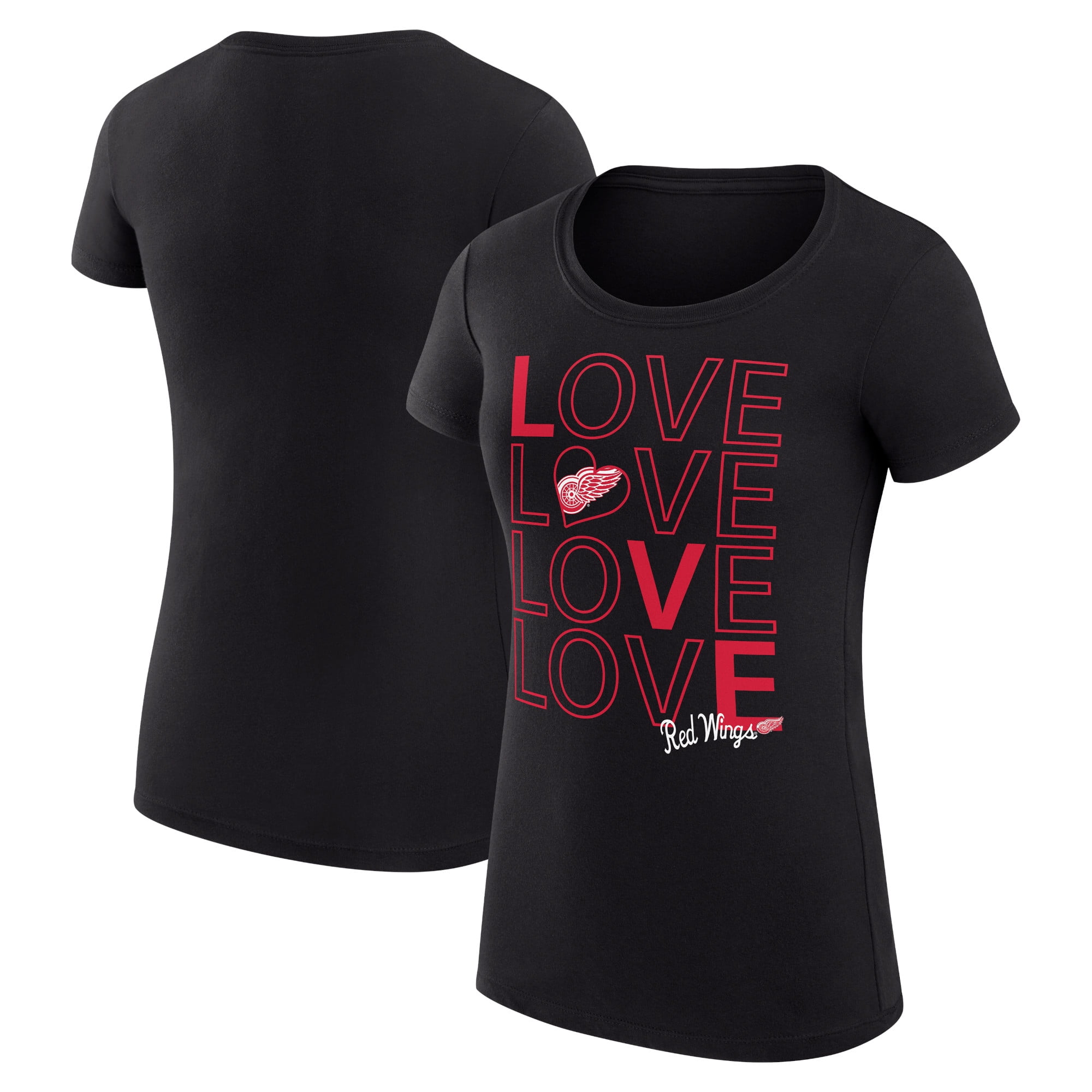 Women's G-III 4Her by Carl Banks Black Detroit Red Wings Super-Slim Fit Lightweight Hockey Love T-Shirt