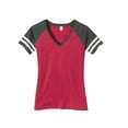 thumbnail image 1 of Gravity Threads Chemise à Rayures Usées à Col en V pour Femmes - Rouge Chiné/charbon - Très Grand, 1 of 1