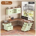 thumbnail image 3 of SEDETA Farmhouse L Shaped Office Desk with 6 Drawer, Reversible Computer Desk with Power Outlet, Hutch for Home Office/Two Person, Corner Desk with File Drawer & Printer Storage Shelves, White, 3 of 9