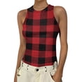 thumbnail image 2 of JULMCOMO Ribbed Knit Tank Tops for Women Plaid Crew Neck Sleeveless Summer Tank Tops Striped Color Block Slim Fit Casual Shirts Red S, 2 of 5