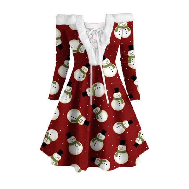 Vestidos de Navidad Para Mujer, Informal, Estampado Navideño, Manga Larga, Hombros Descubiertos, Vestido A La Rodilla, Minivestido de Fiesta Odeerbi ODB202912