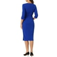 thumbnail image 3 of Unique Bargains Women's Elegant Boat Neck 3/4 Sleeves Midi Split Sheath Dress M Royal Blue, 3 of 6