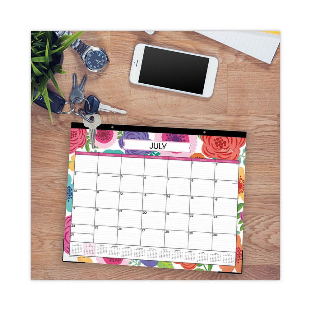 Mahalo Academic Desk Pad, Floral Artwork, 22 x 17, Black Binding, Clear Corners, 12-Month (July to June): 2025 to 2026 | Bundle of 5
