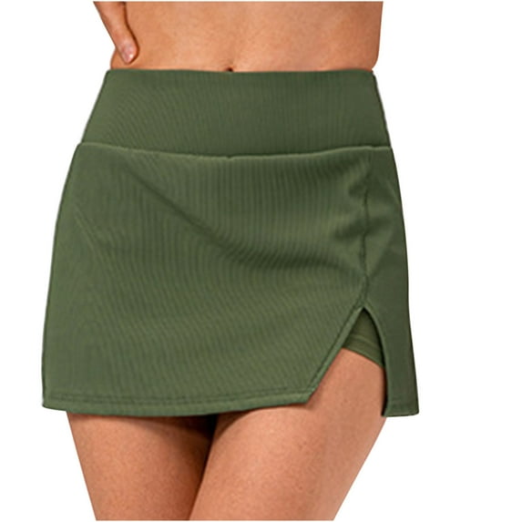 IROINNID Short Empire Waist Skirt For Women Fake Two-piece Casual Summer Sports Yoga Slit Skirt Solid Color Skirt