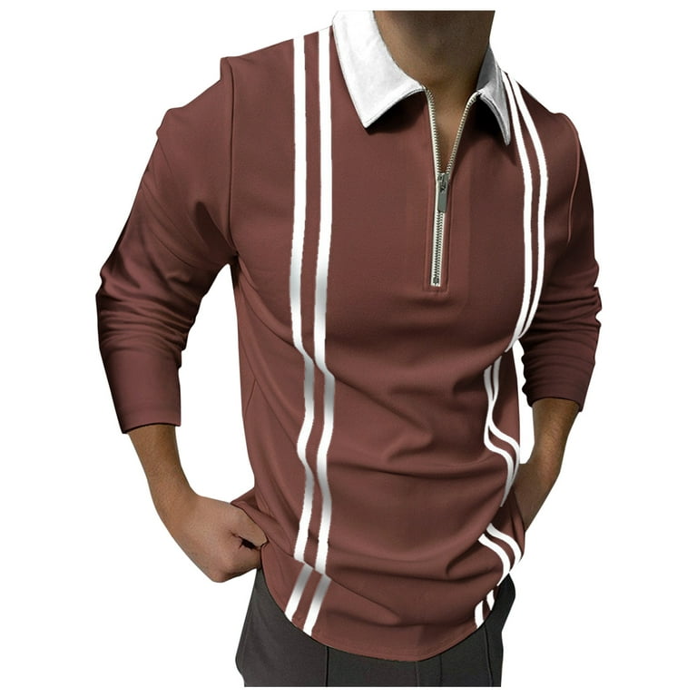 KaLI_store Long Sleeve Polo Shirts for Men Men's Polo Shirt Long Sleeve  Golf Shirts Lightweight Shirts for Men Work Fishing Outdoor Brown,XXL 