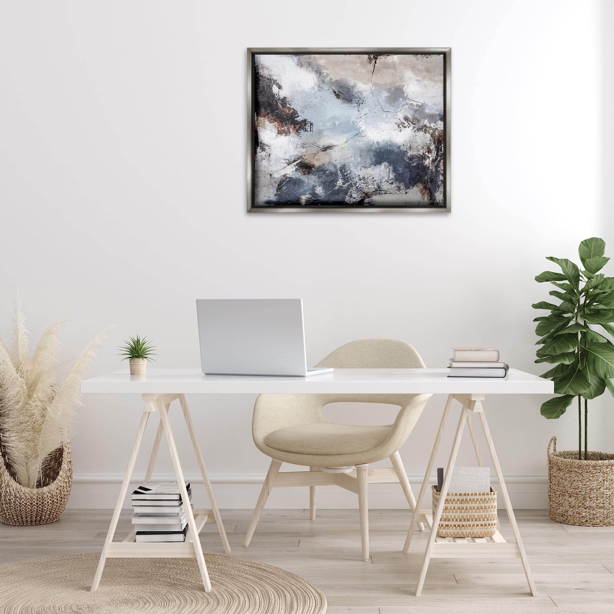 Stupell Industries Grey Organic Abstract Abstract Painting Gray Floater Framed Canvas Art Print Wall Art, 31 x 25