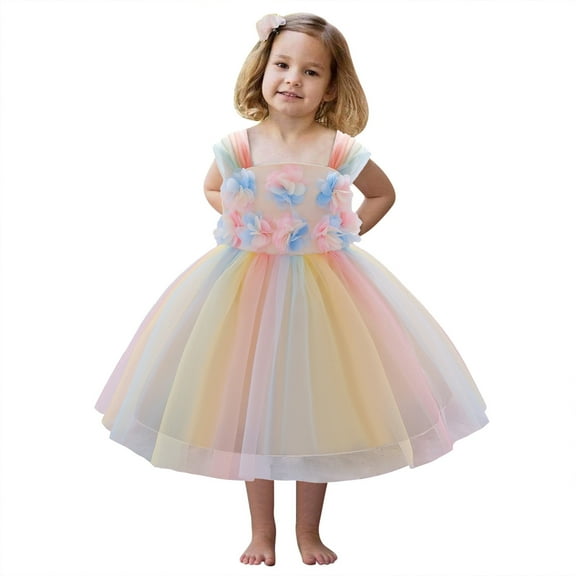 Coerni Flower Girl Dress | Toddler Baby Girl Rainbow Tulle Wedding Birthday Parties Fancy Princess Dresses Formal Pageant Gown