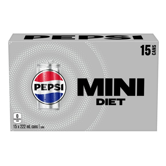 Pepsi Diet Cola 15 x 222mL Sleek, Mini Cans, 15x222mL