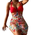 thumbnail image 2 of IDALL Ensembles de Bikini Maillot de Bain Femmes Mode Bretelles Coussin Taille Haute Imprimés Ensemble de Bikini Maillot de Bain String Maillot de Bain Robe de Bain Femmes Maillot de Bain Rouge L, 2 of 4
