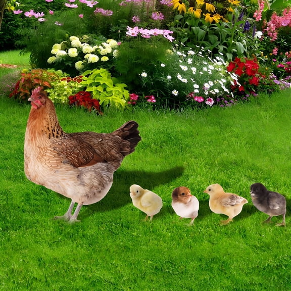LAMIRO 5pcs Chicken Yard Art Garden Stake Hen Chick Ground Plug Set Realistic Lifelike Hen and Chicks Garden Poultry Statue Rooster Animals Sculpture Garden Statues Acrylic Yard Decor