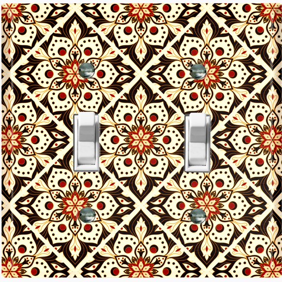 Metal Light Switch Plate Cover Red Yellow Mandala Flower Tile Pattern MDL030