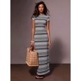 thumbnail image 3 of Athîral Womens Coffee Casual Long Striped Dress Round Neck Short Sleeve, 3 of 5