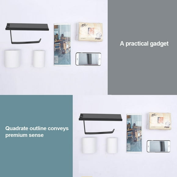 Toilet Paper Holder - Space Aluminum Toilet Bathroom Paper Holder Mobile Phone Holder Bathroom Tissue Storage Holder Rustproof Black