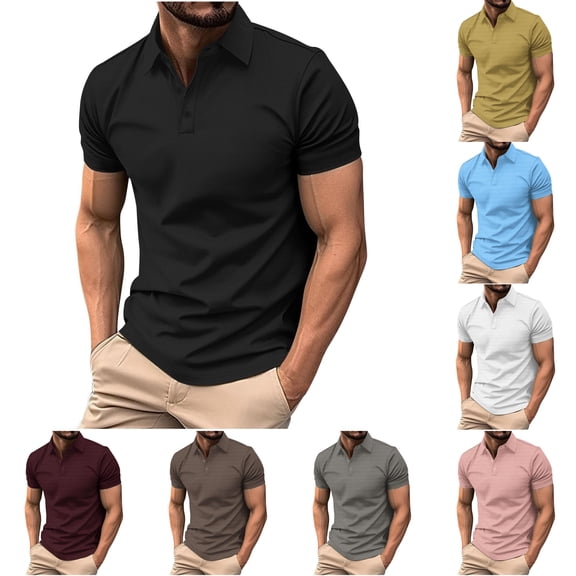 Paiwinds Men's Business Casual Golf Shirt - Short Sleeve Turndown Collar, Solid Polyester Blend Golf Top for Summer