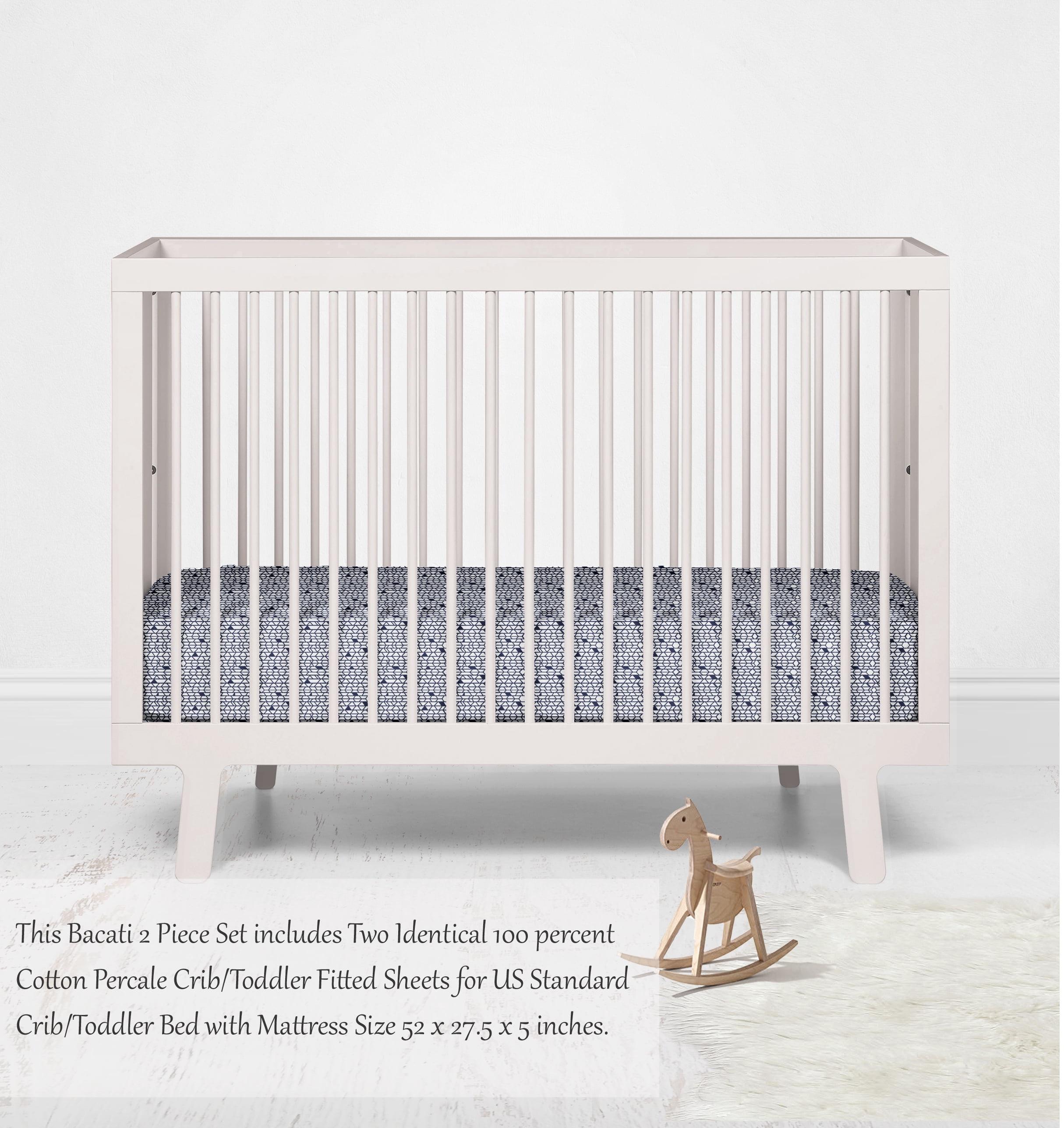Bacati - Tribal Grid Navy Crib/Toddler Bed Fitted Sheets100% Cotton Percale, 2-Pack