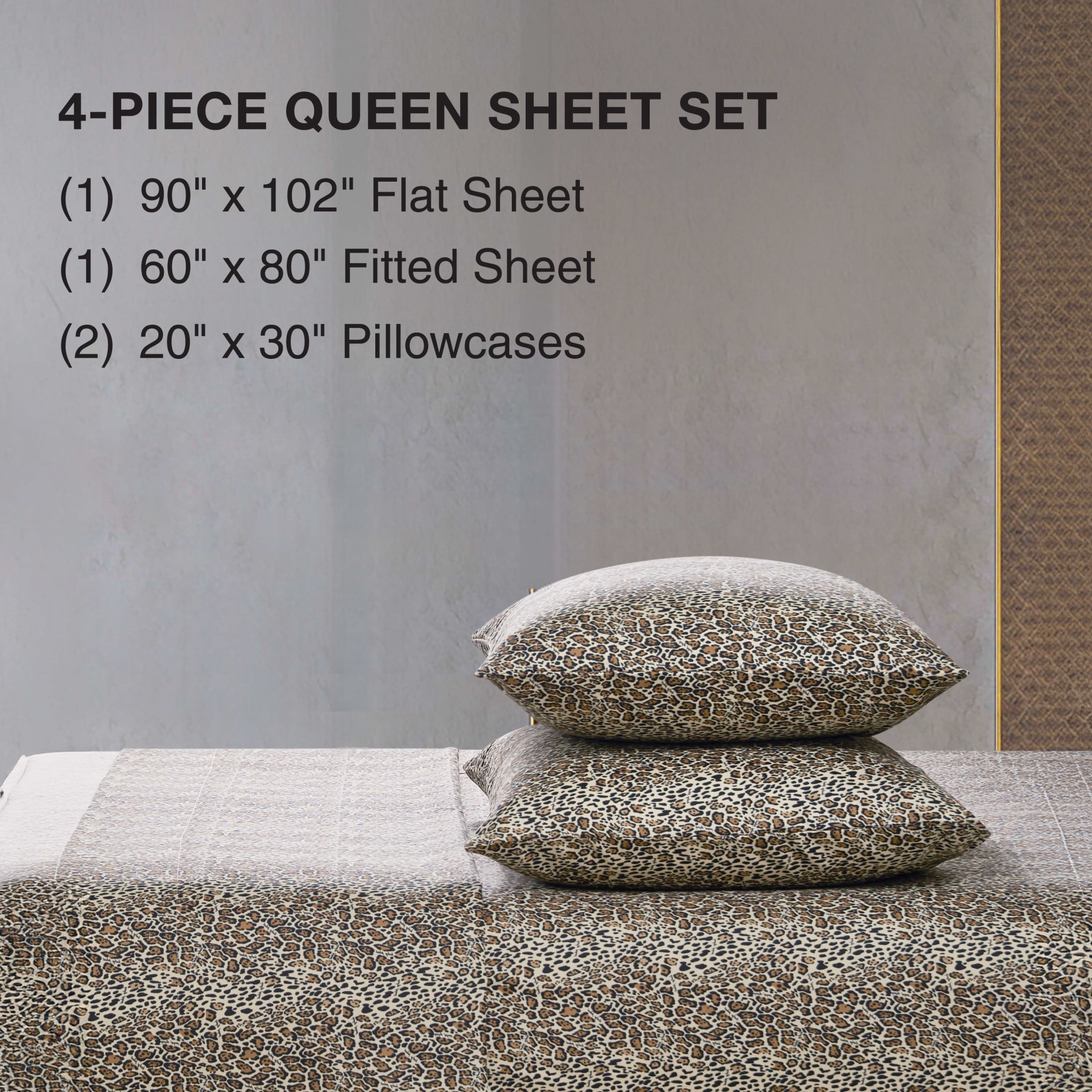 Baby Phat Printed Microfiber Sheet Sets, 4-Piece Queen, Brown