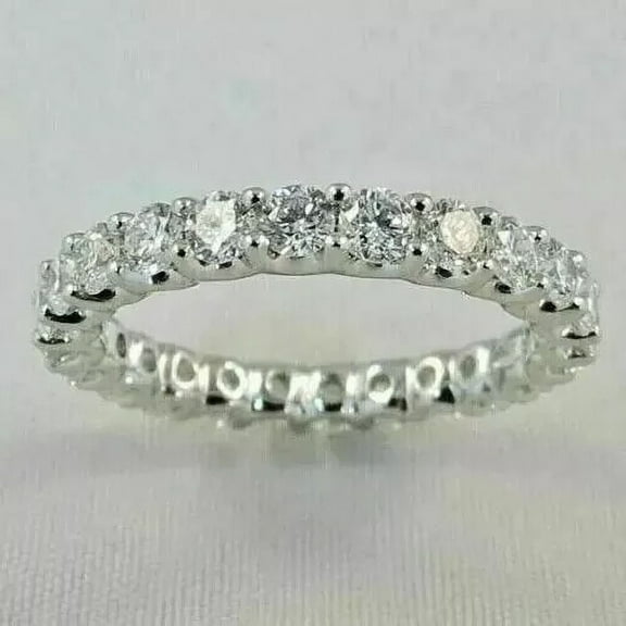 14K White Gold Plated 3CT Round Natural Moissanite & Diamond Eternity Wedding Band Ring