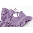 thumbnail image 4 of Vestido LYXIOF para niños pequeños, algodón y lino, color morado, manga con volantes, 120 cm, 4 of 6