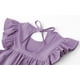 thumbnail image 4 of Vestido LYXIOF para niños pequeños, algodón y lino, color morado, manga con volantes, 120 cm, 4 of 6