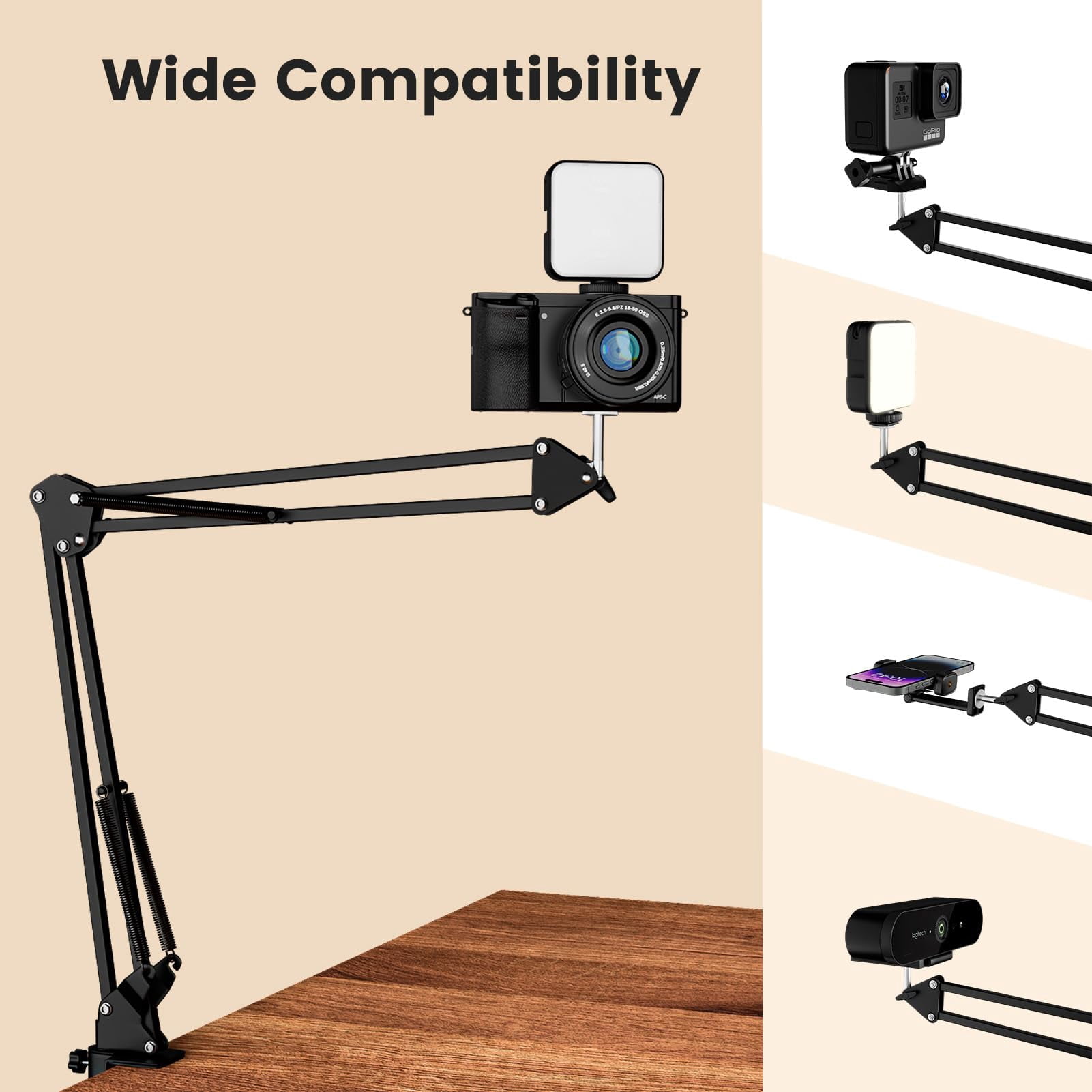 Overhead Phone Mount With Led Selfie Light And Remote  Rechargeable Camera Tripod Stand Flexible Boom Arm Desk Holder For Video Recording Live Streaming Vlogging