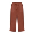 thumbnail image 4 of XinghaiYIDE Womens Capri Pants Casual Summer Stretch Linen Button Elastic Waist Straight Pants, 4 of 7